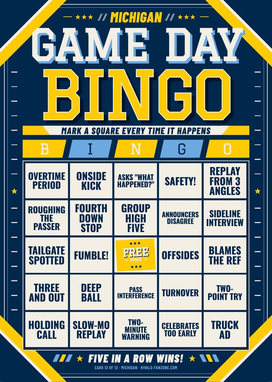 Michigan Game Day Bingo card