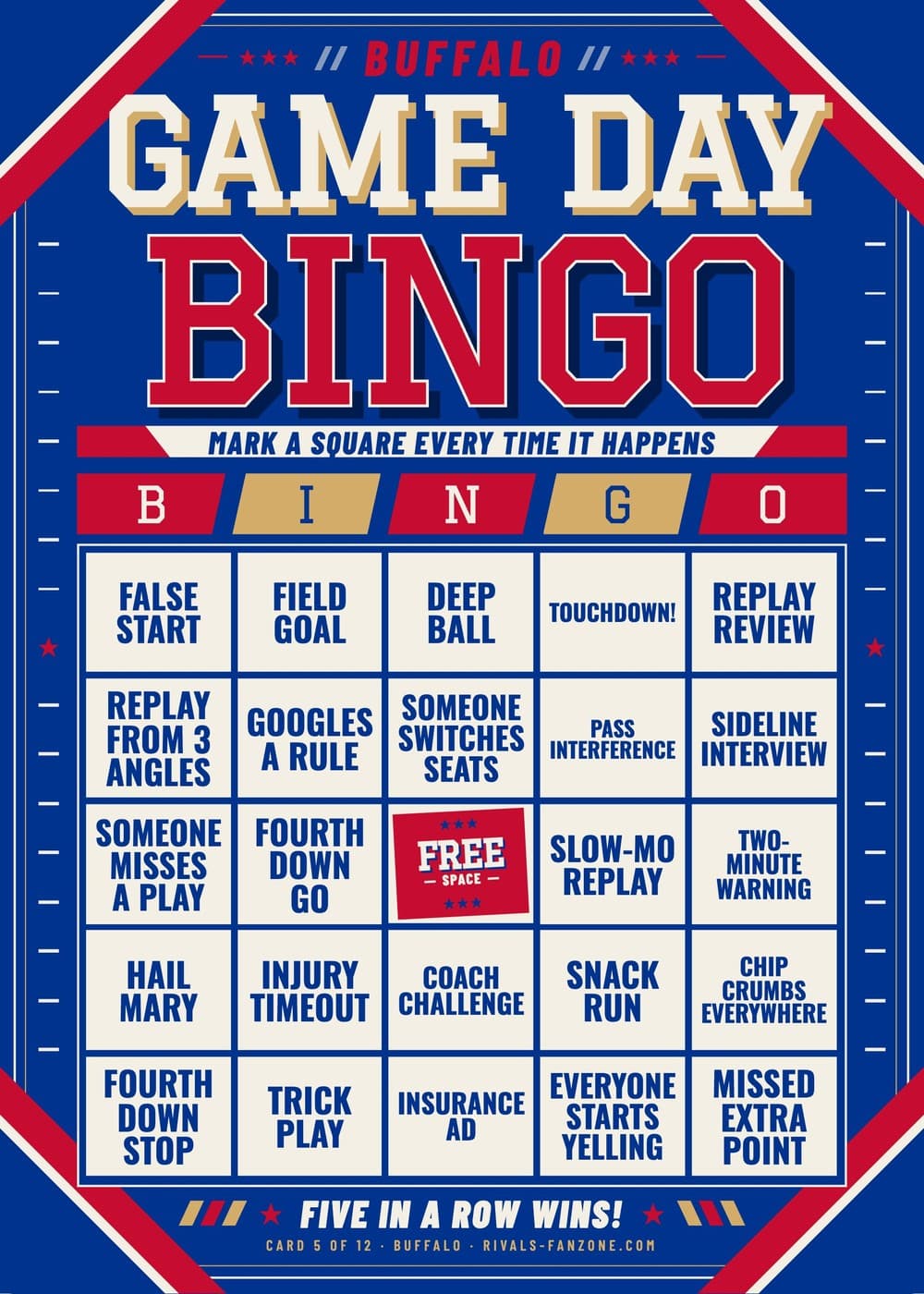 Buffalo Game Day Bingo card