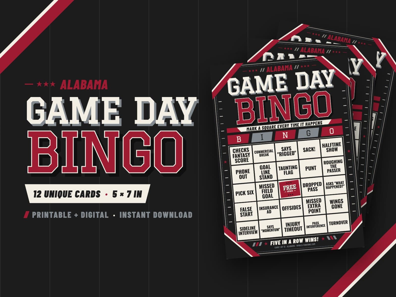 Alabama Game Day Bingo – 12 Card Pack — preview 1