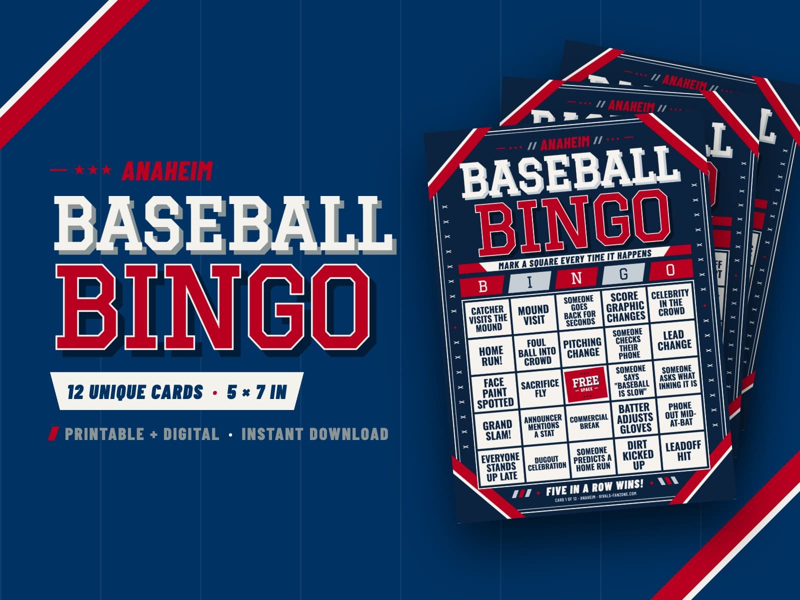 Anaheim Baseball Bingo – 12 Card Pack — preview 1