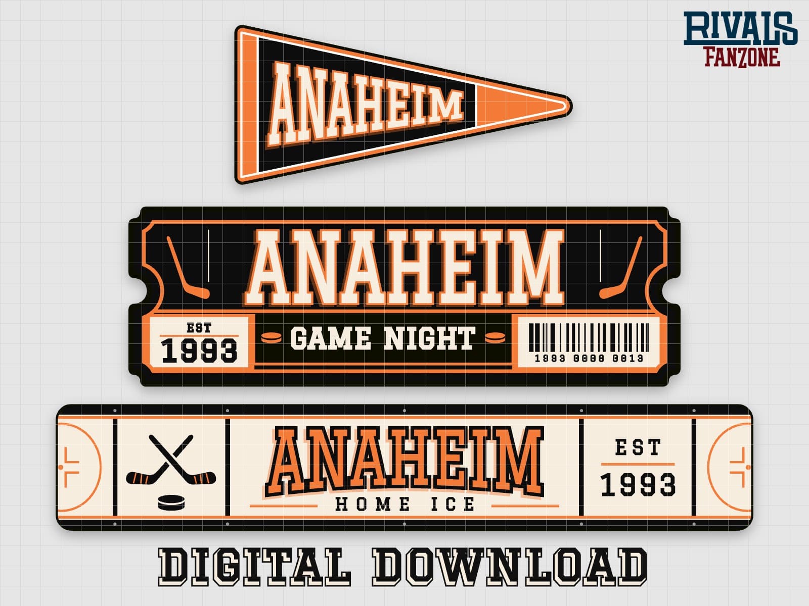 Anaheim Hockey Pennant, Ticket & Rink Sign SVG – Cricut Cut Files — preview 1