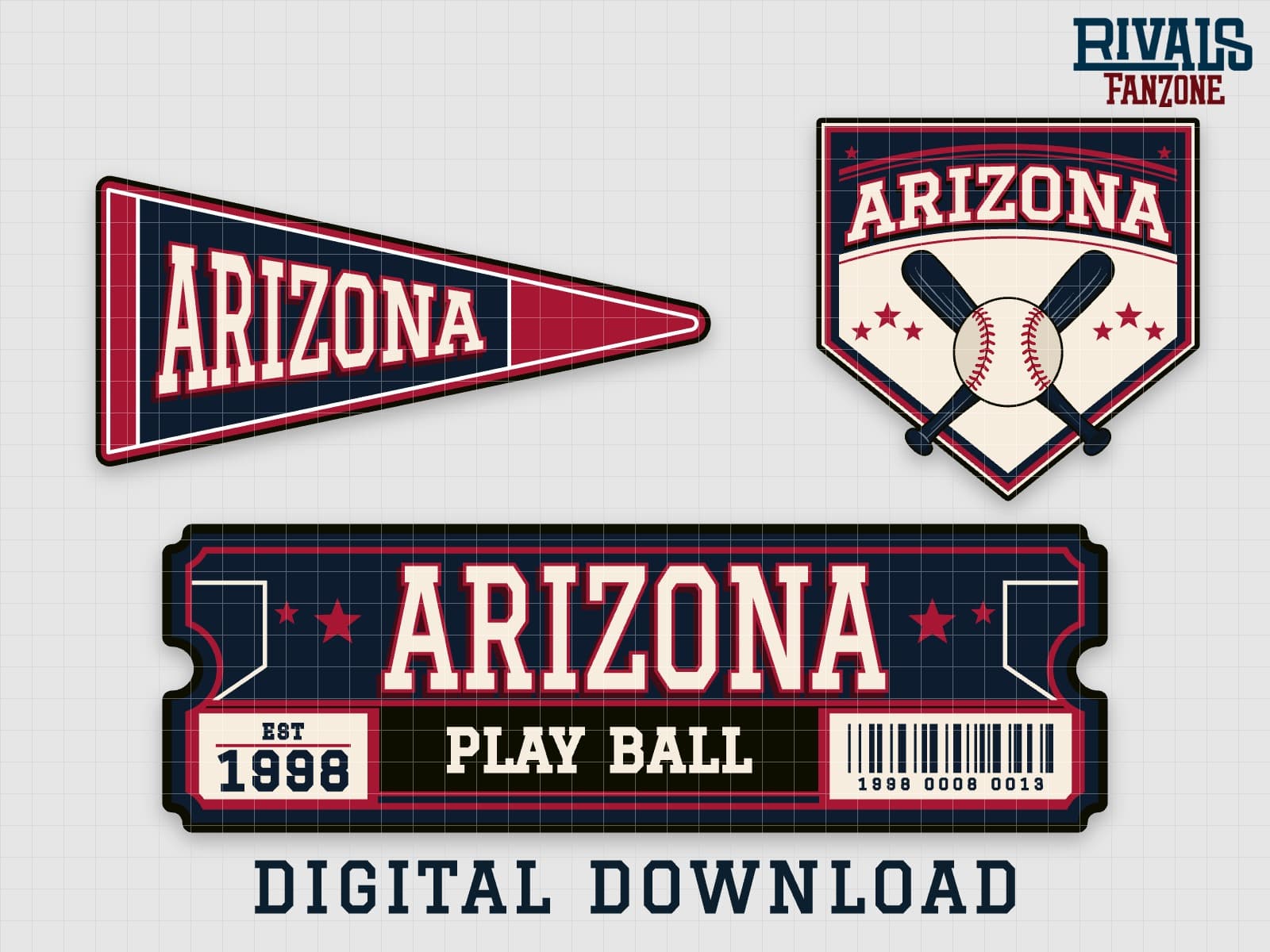 Arizona Baseball Pennant, Ticket & Home Plate Sign SVG – Cricut Cut Files — preview 1