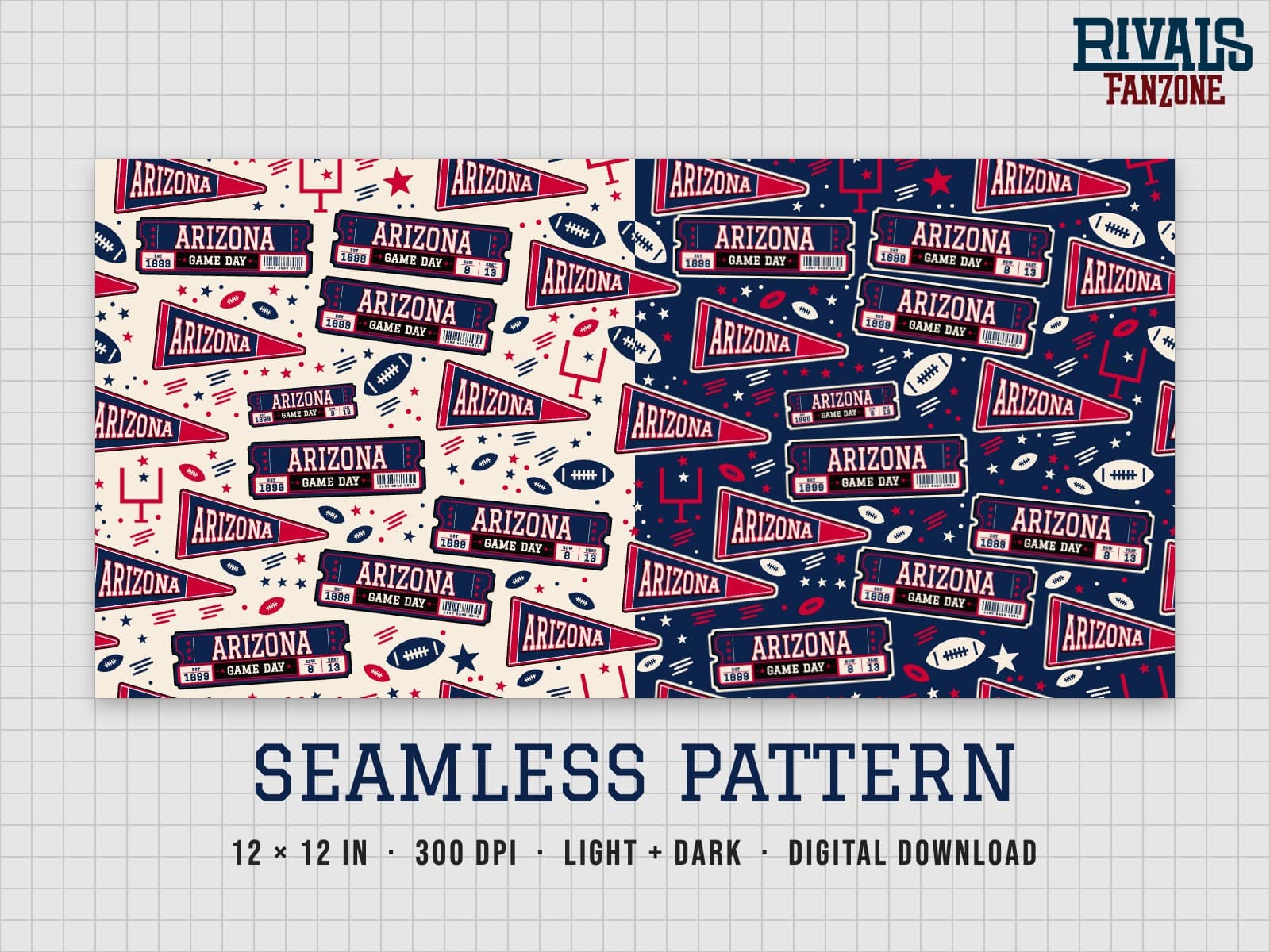 Arizona Football Seamless Pattern (Navy & Cardinal) – 12x12 Digital Paper, Light & Dark — preview 1