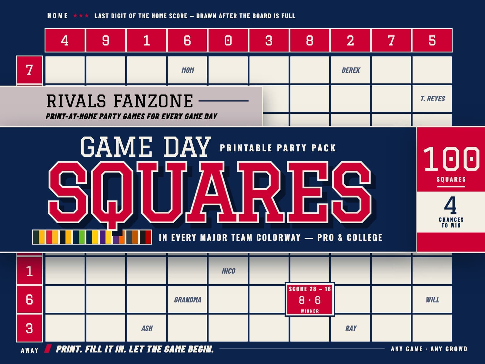 Arizona College Football Squares (Navy & Cardinal) — preview 1