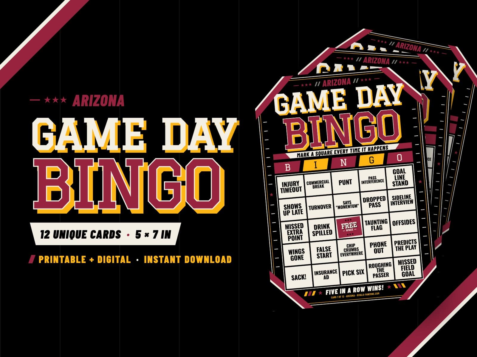 Arizona Football Bingo – 12 Card Pack — preview 1