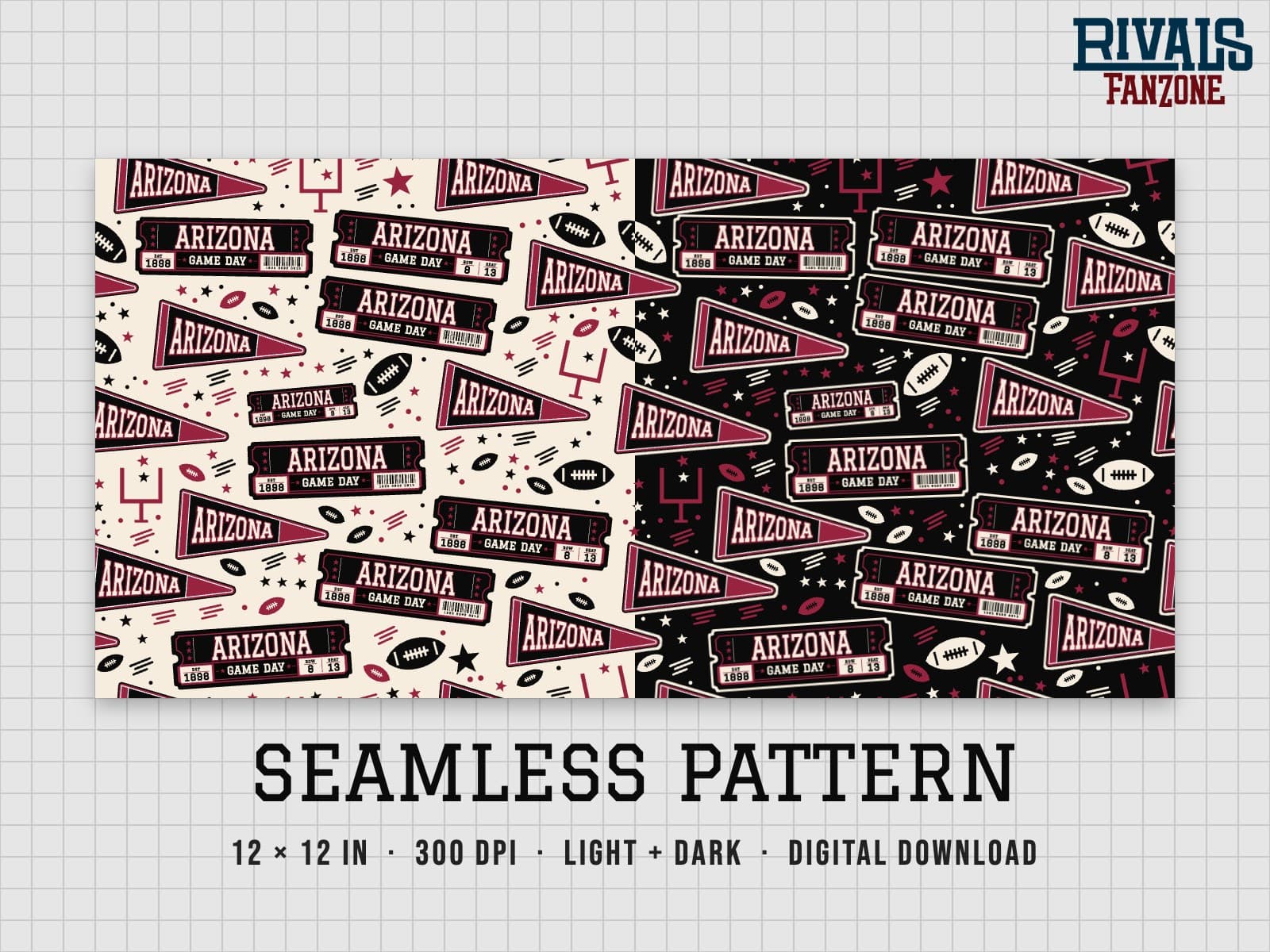 Arizona Football Seamless Pattern – 12x12 Digital Paper, Light & Dark — preview 1