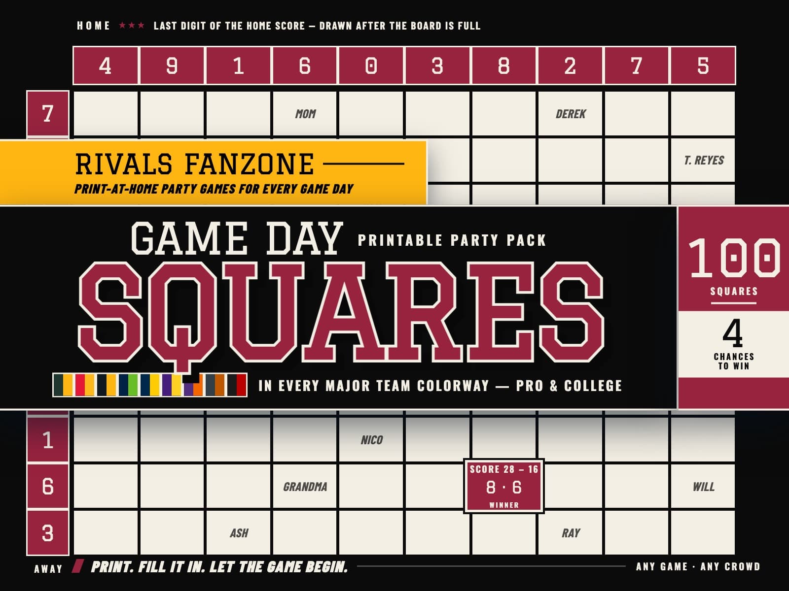 Arizona Football Squares — preview 1