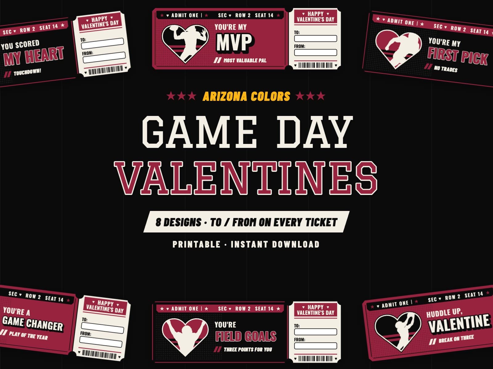 Arizona Game Day Valentines – 8 Ticket Designs — preview 1