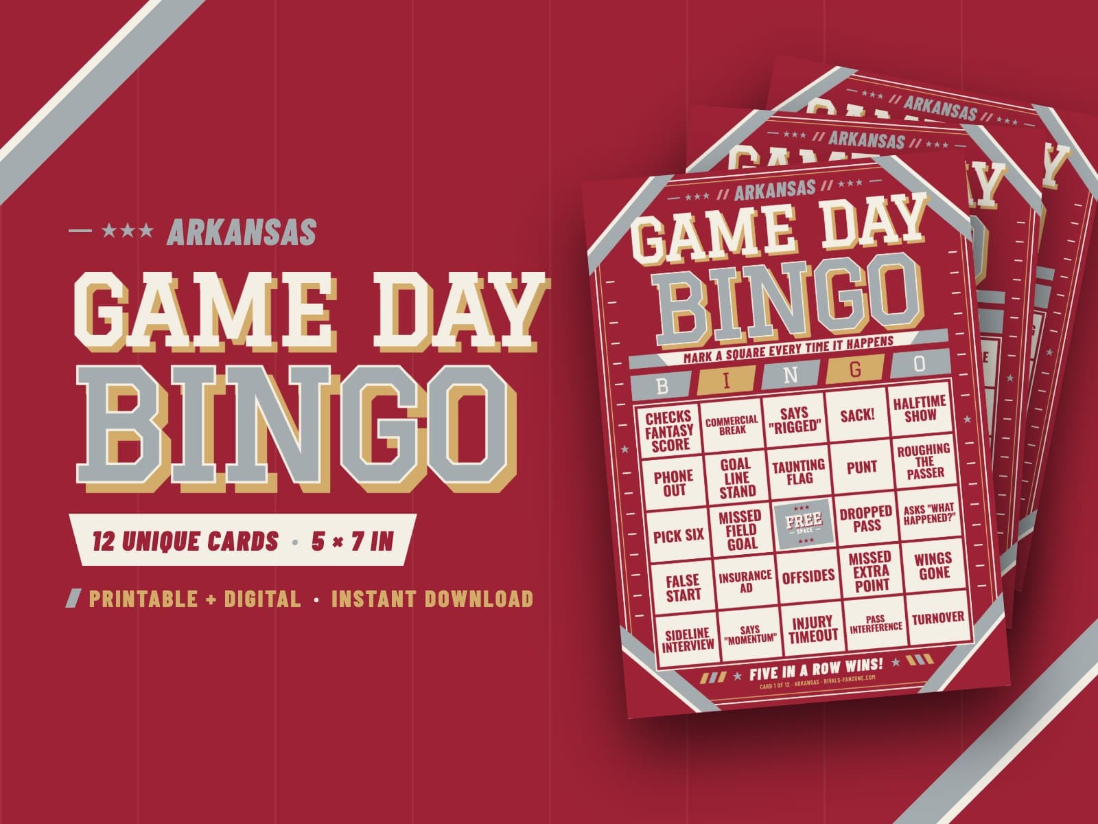 Arkansas Football Bingo – 12 Card Pack — preview 1