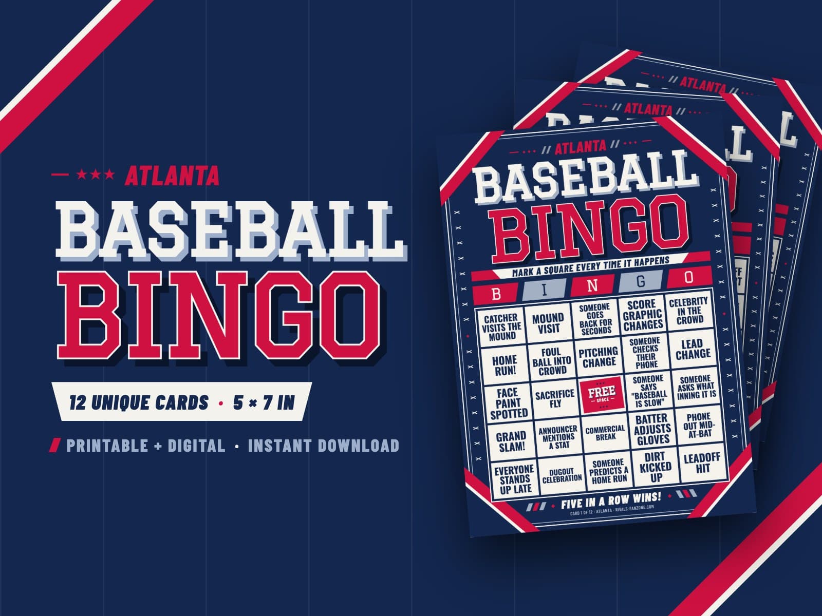 Atlanta Baseball Bingo – 12 Card Pack — preview 1
