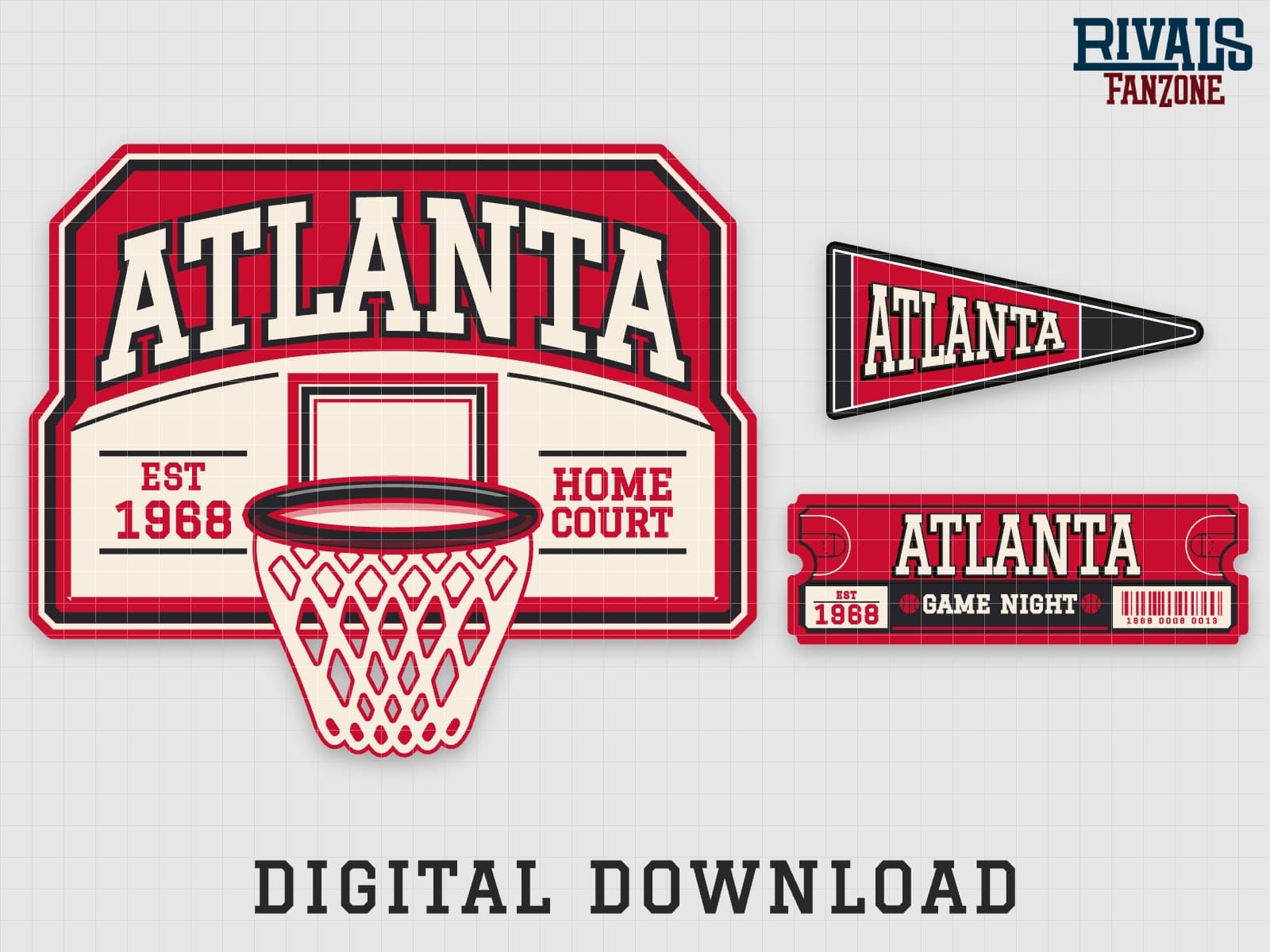 Atlanta Basketball Pennant, Ticket & Backboard Sign SVG – Cricut Cut Files — preview 1