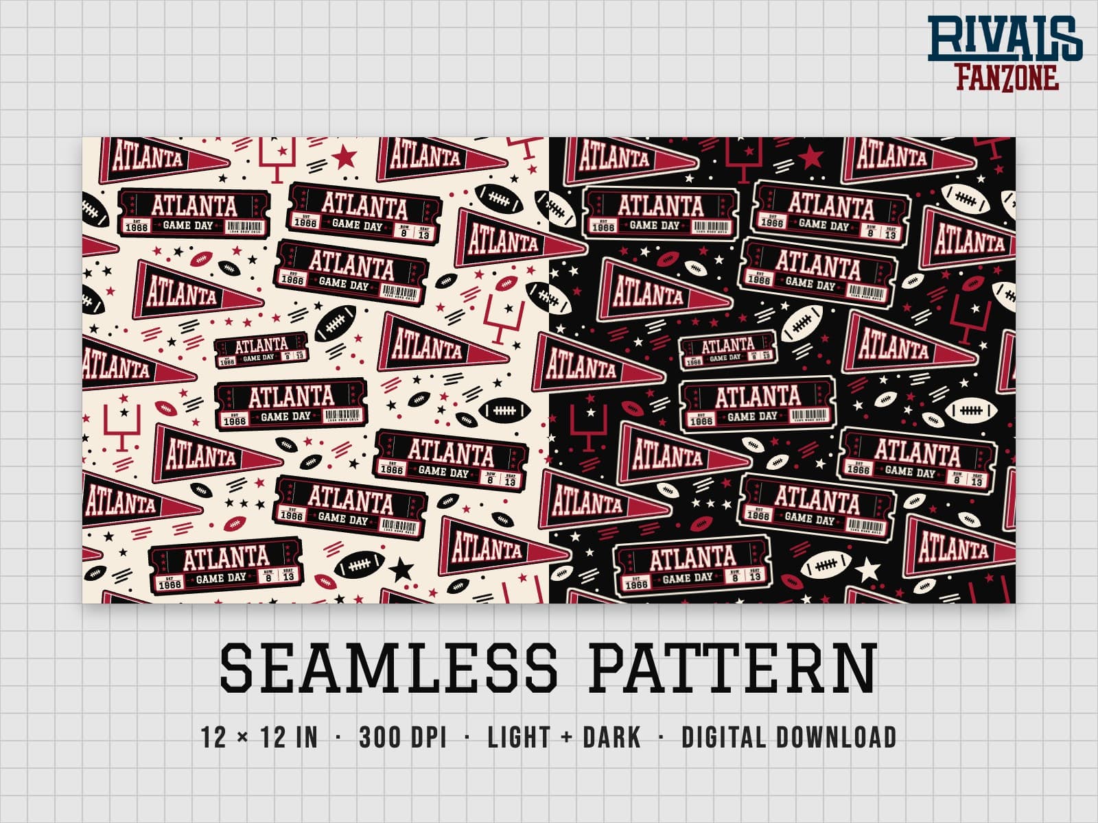 Atlanta Football Seamless Pattern – 12x12 Digital Paper, Light & Dark — preview 1