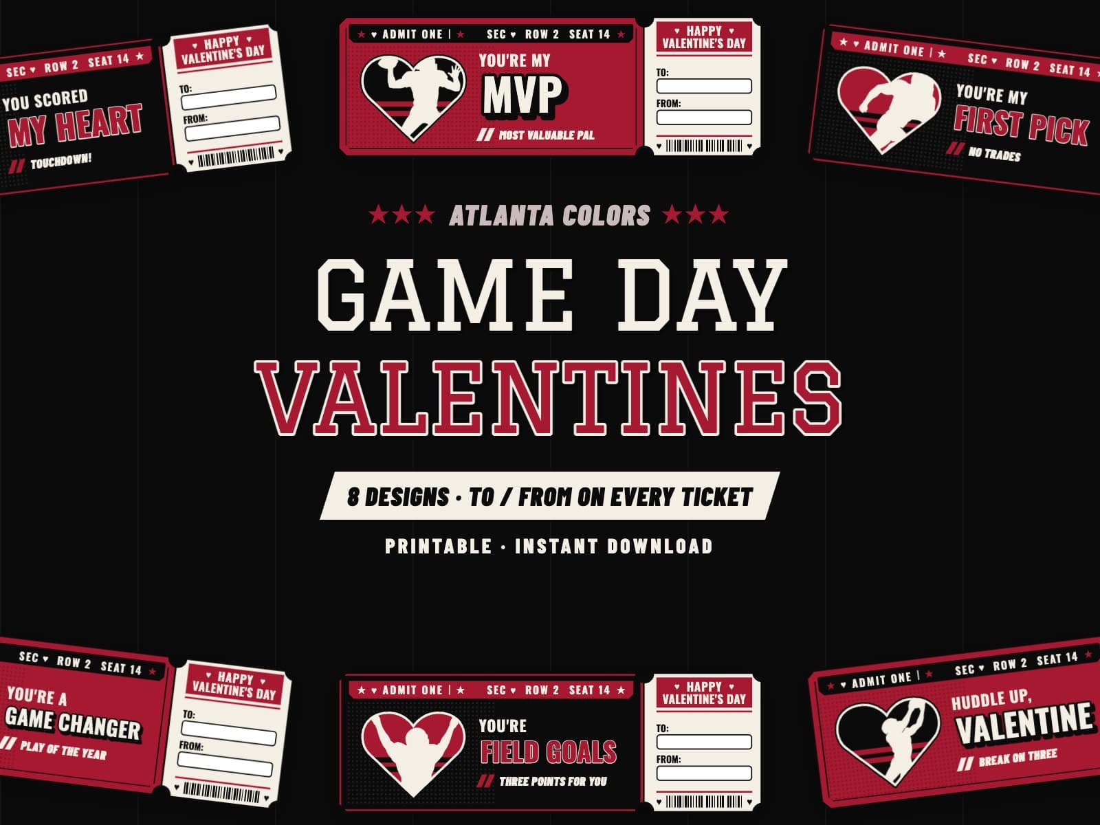 Atlanta Game Day Valentines – 8 Ticket Designs — preview 1