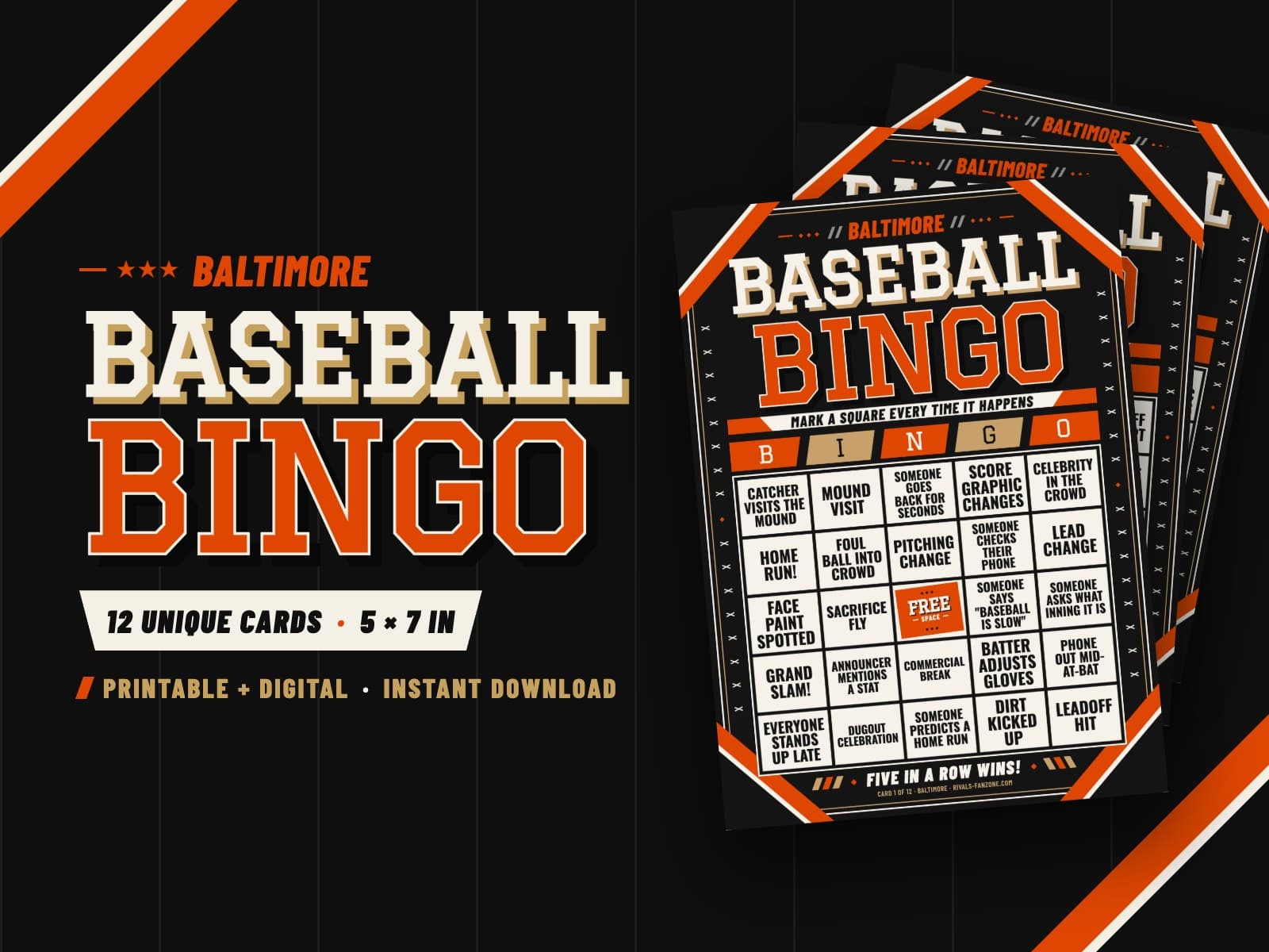 Baltimore Baseball Bingo – 12 Card Pack — preview 1