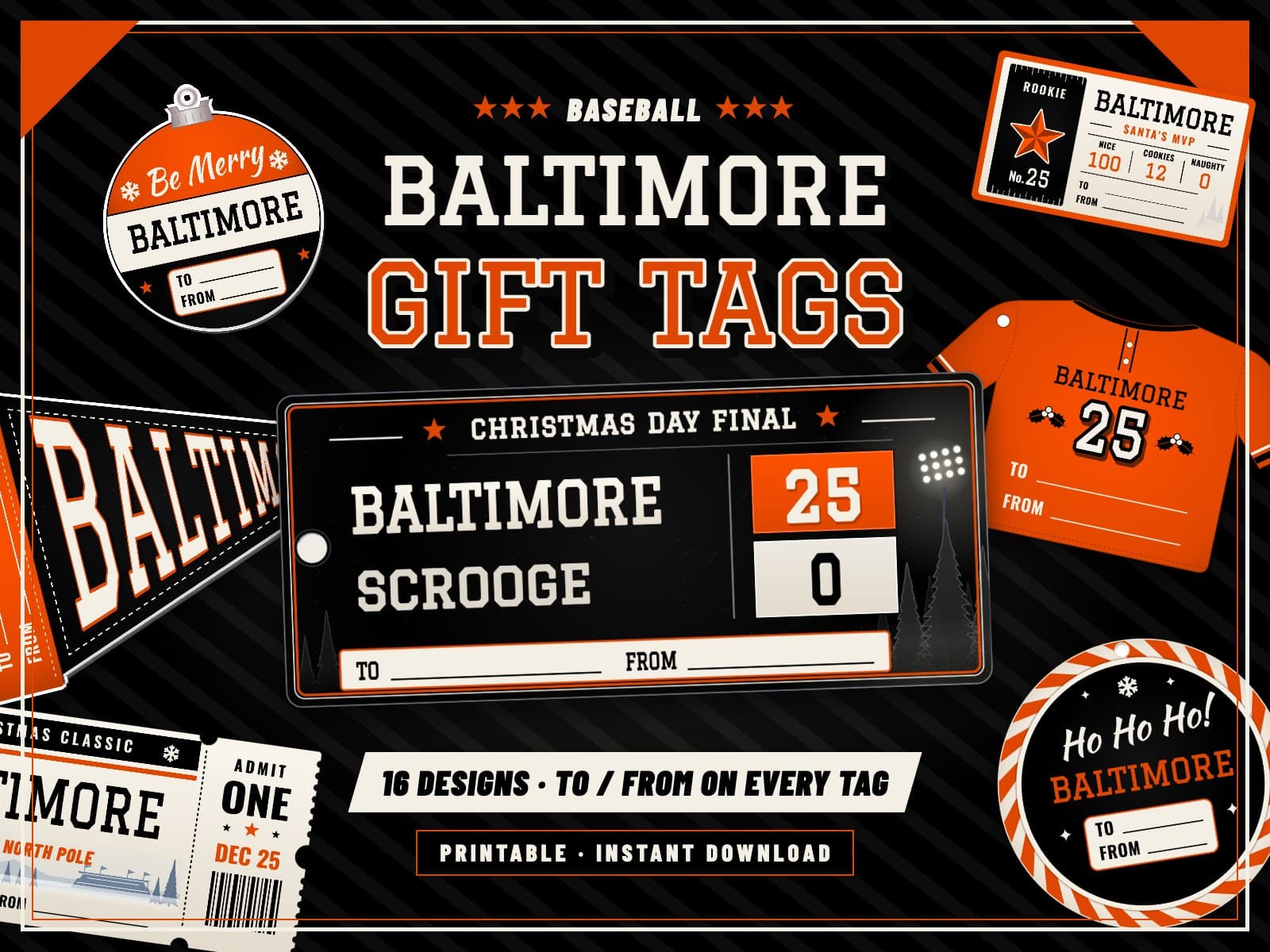 Baltimore Baseball Game Day Gift Tags – 16 Printable Designs — preview 1