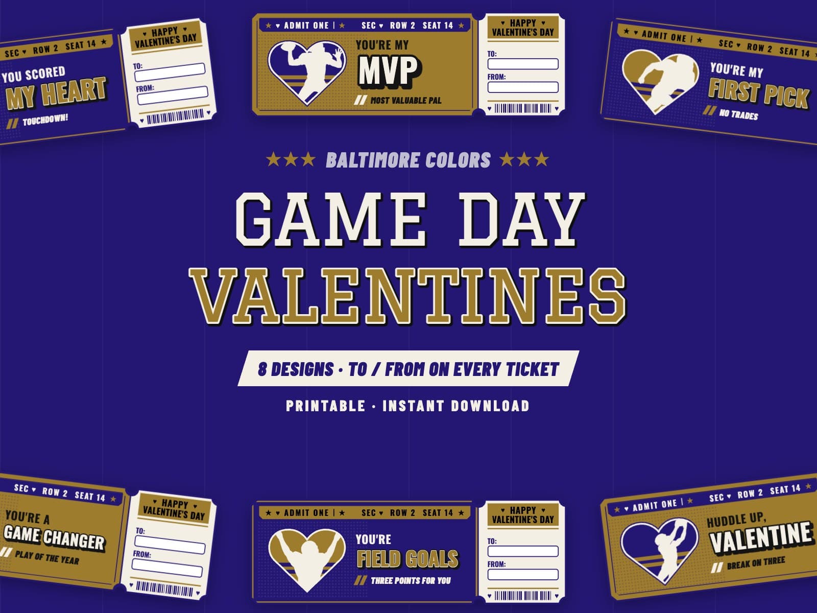 Baltimore Game Day Valentines – 8 Ticket Designs — preview 1