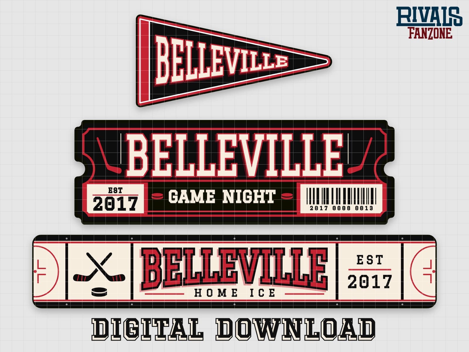 Belleville Farm Team Hockey Pennant, Ticket & Rink Sign SVG – Cricut Cut Files — preview 1