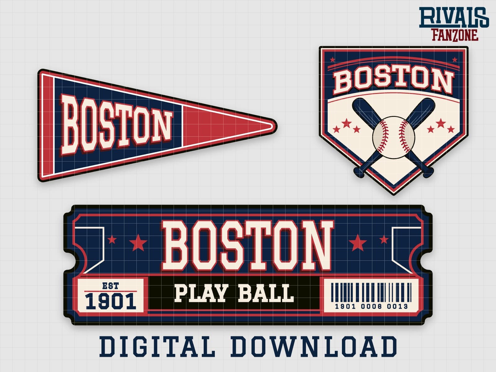 Boston Baseball Pennant, Ticket & Home Plate Sign SVG – Cricut Cut Files — preview 1
