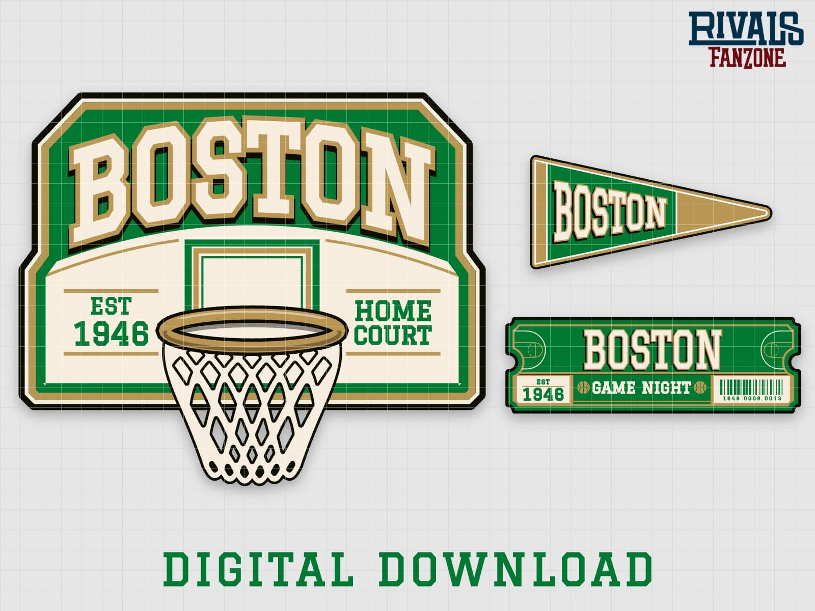 Boston Basketball Pennant, Ticket & Backboard Sign SVG – Cricut Cut Files — preview 1