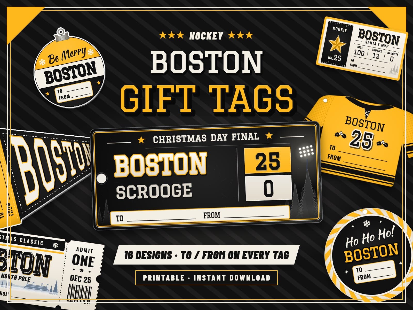 Boston Hockey Game Day Gift Tags – 16 Printable Designs — preview 1