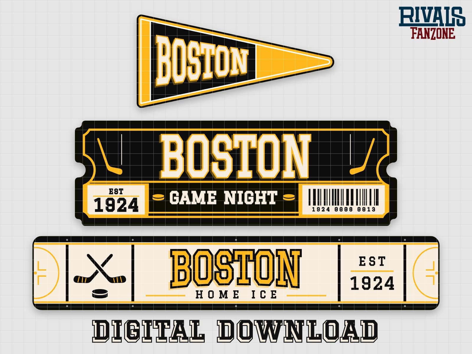 Boston Hockey Pennant, Ticket & Rink Sign SVG – Cricut Cut Files — preview 1