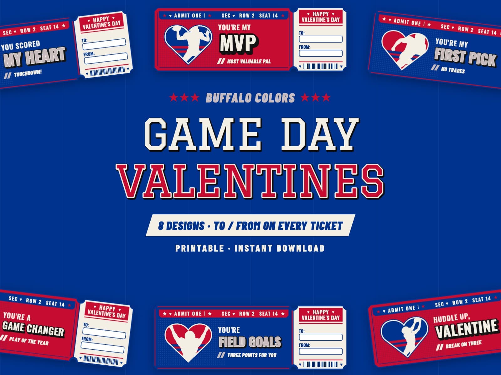 Buffalo Game Day Valentines – 8 Ticket Designs — preview 1