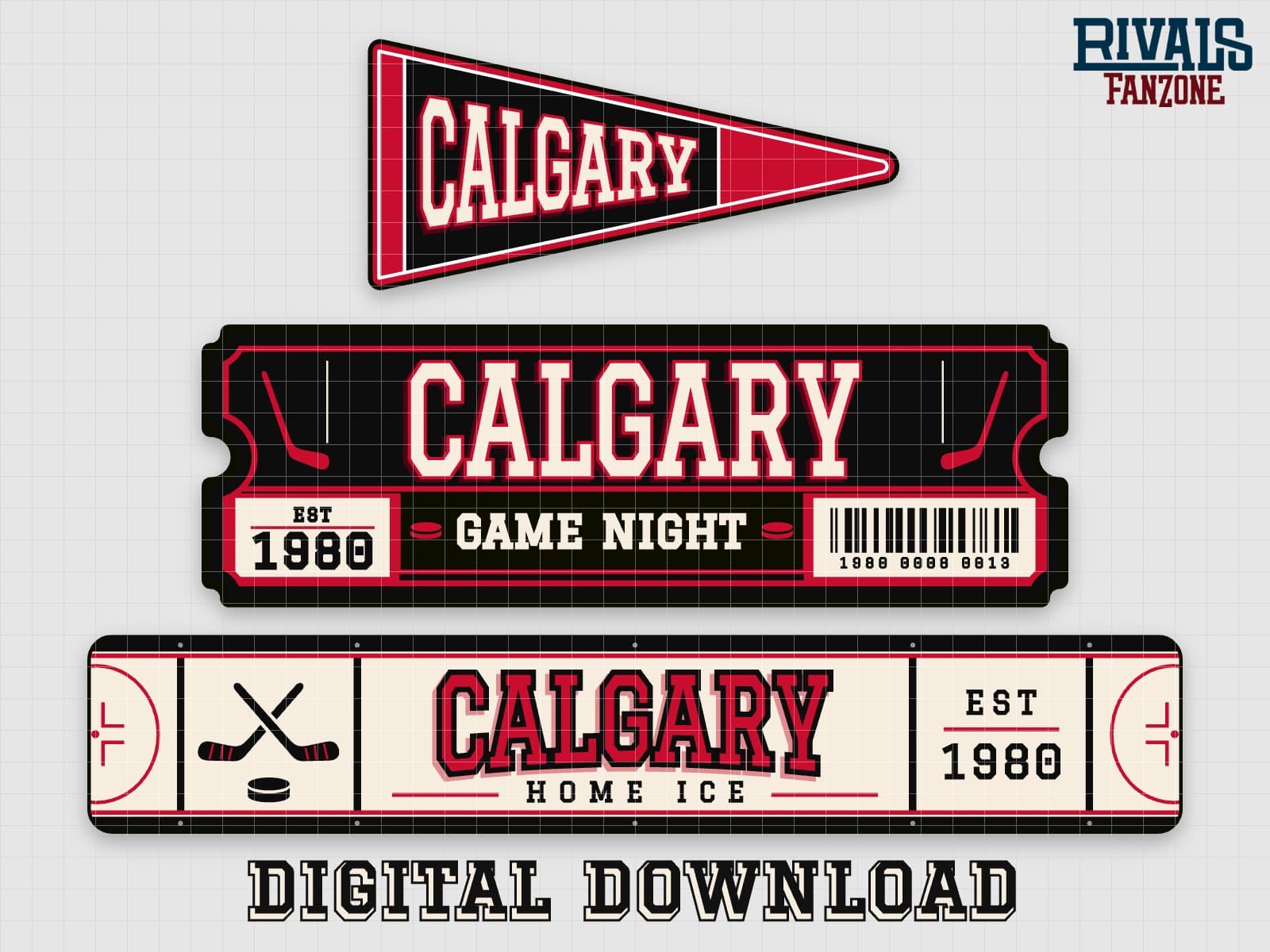 Calgary Hockey Pennant, Ticket & Rink Sign SVG – Cricut Cut Files — preview 1