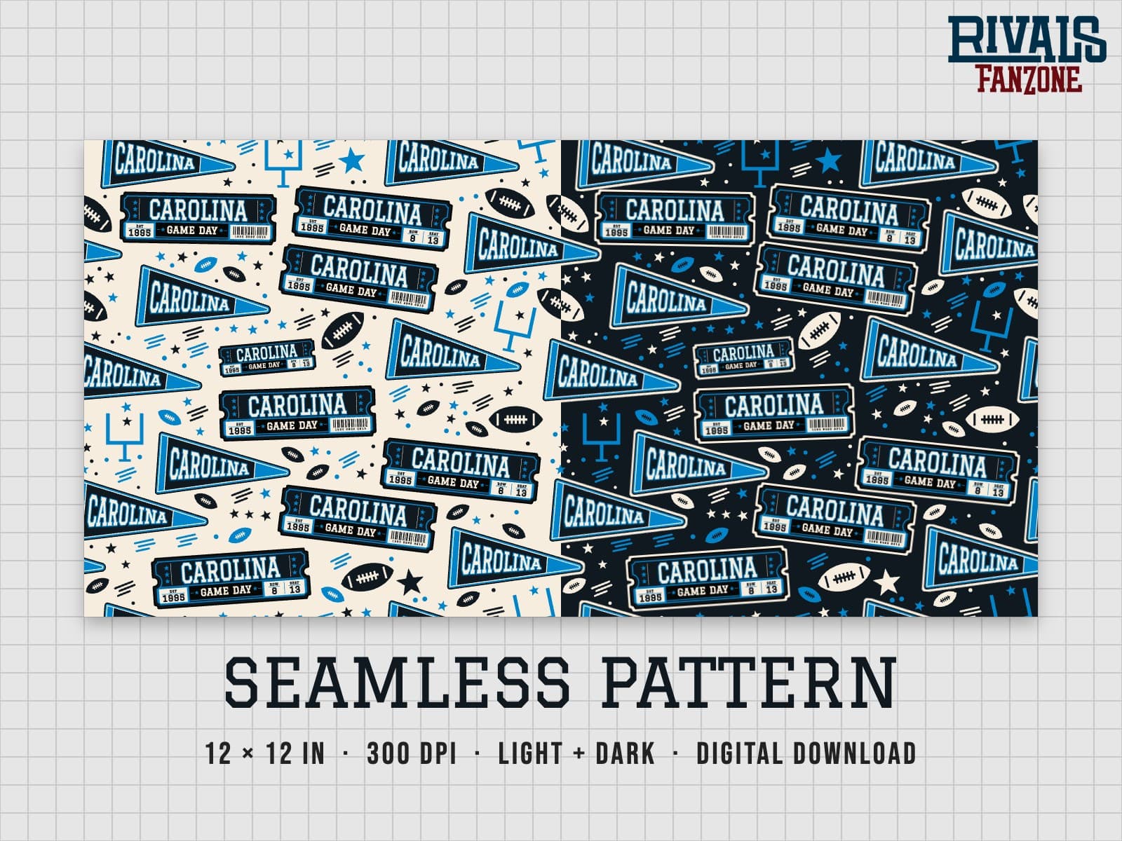 Carolina Football Seamless Pattern – 12x12 Digital Paper, Light & Dark — preview 1