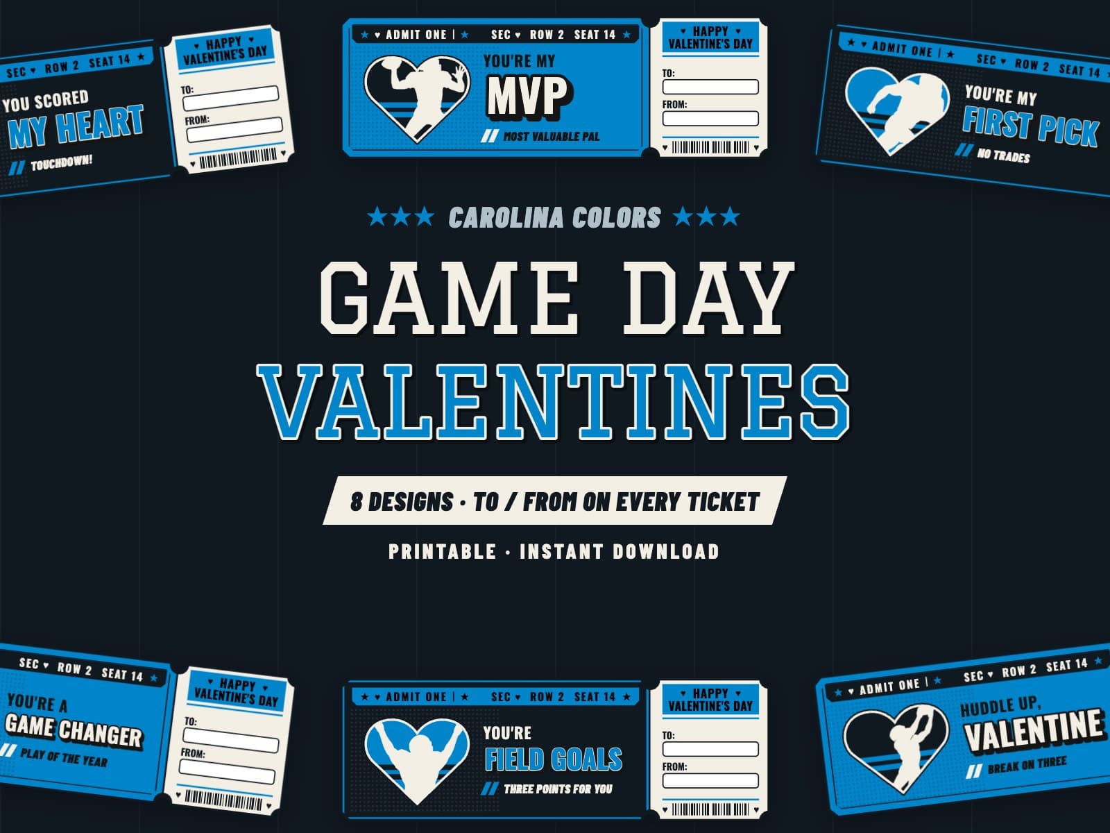 Carolina Game Day Valentines – 8 Ticket Designs — preview 1