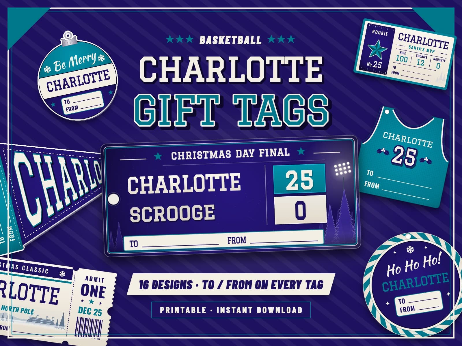 Charlotte Basketball Game Day Gift Tags – 16 Printable Designs — preview 1