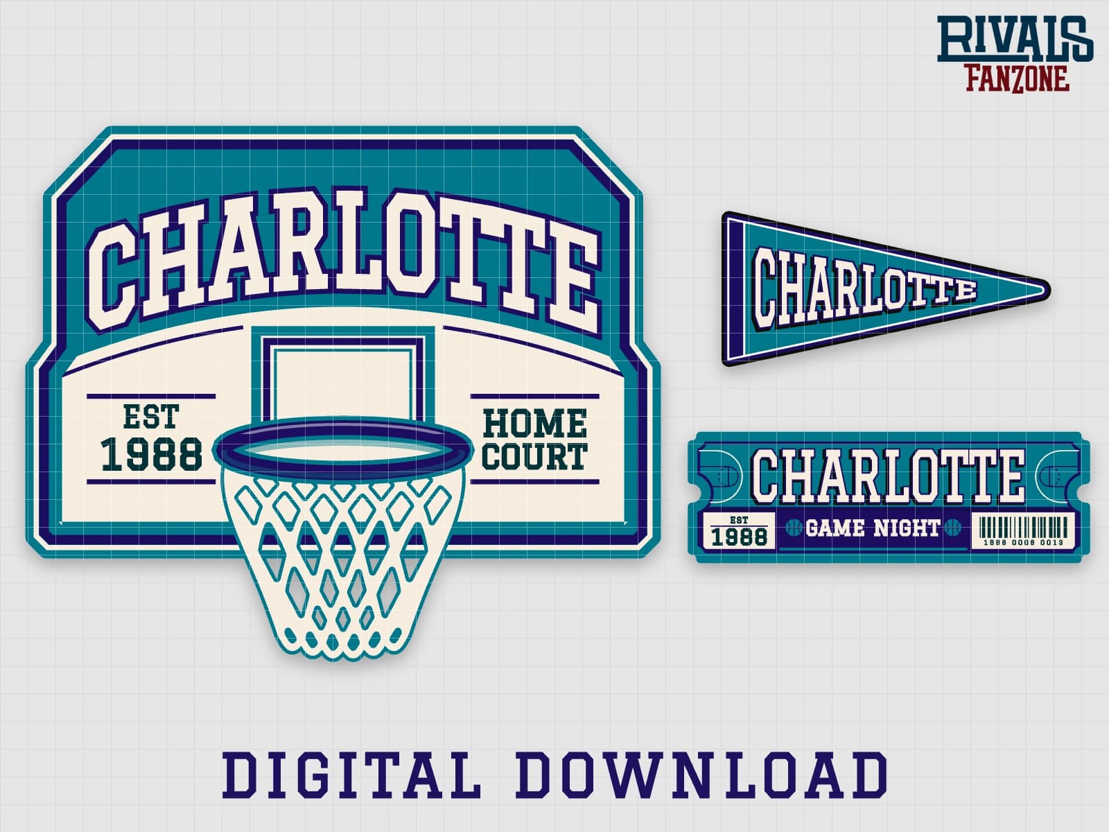 Charlotte Basketball Pennant, Ticket & Backboard Sign SVG – Cricut Cut Files — preview 1