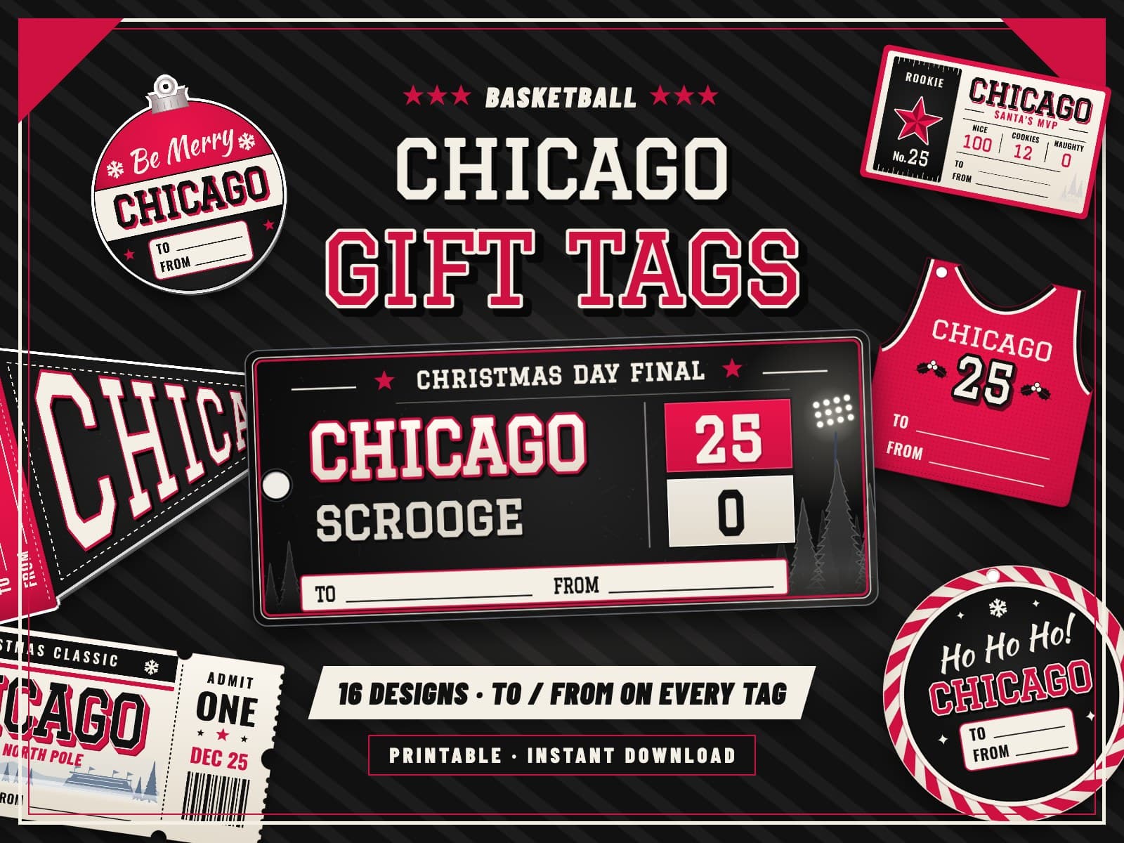 Chicago Basketball Game Day Gift Tags – 16 Printable Designs — preview 1