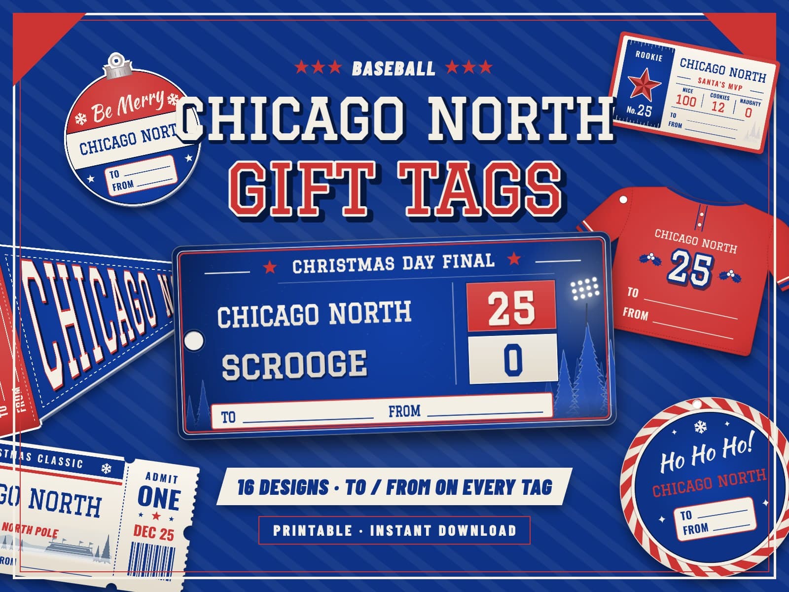 Chicago North Side Baseball Game Day Gift Tags – 16 Printable Designs — preview 1