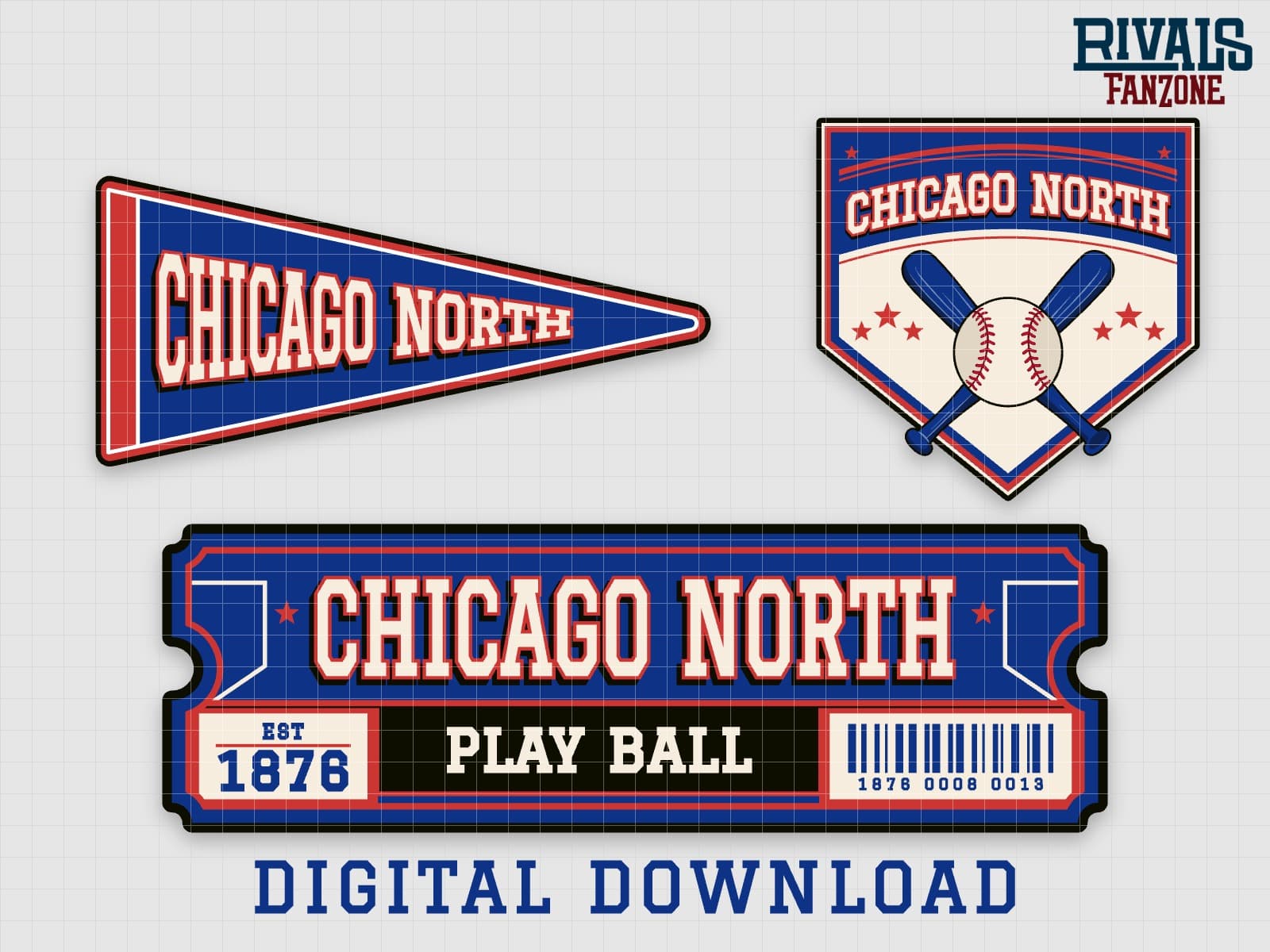 Chicago North Side Baseball Pennant, Ticket & Home Plate Sign SVG – Cricut Cut Files — preview 1