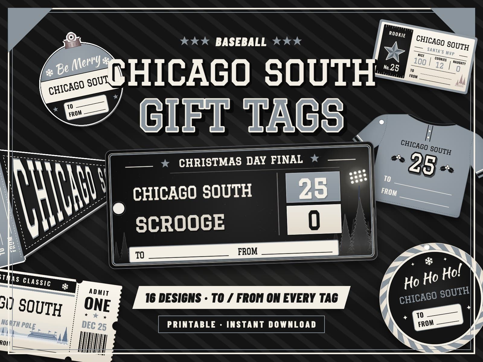 Chicago South Side Baseball Game Day Gift Tags – 16 Printable Designs — preview 1
