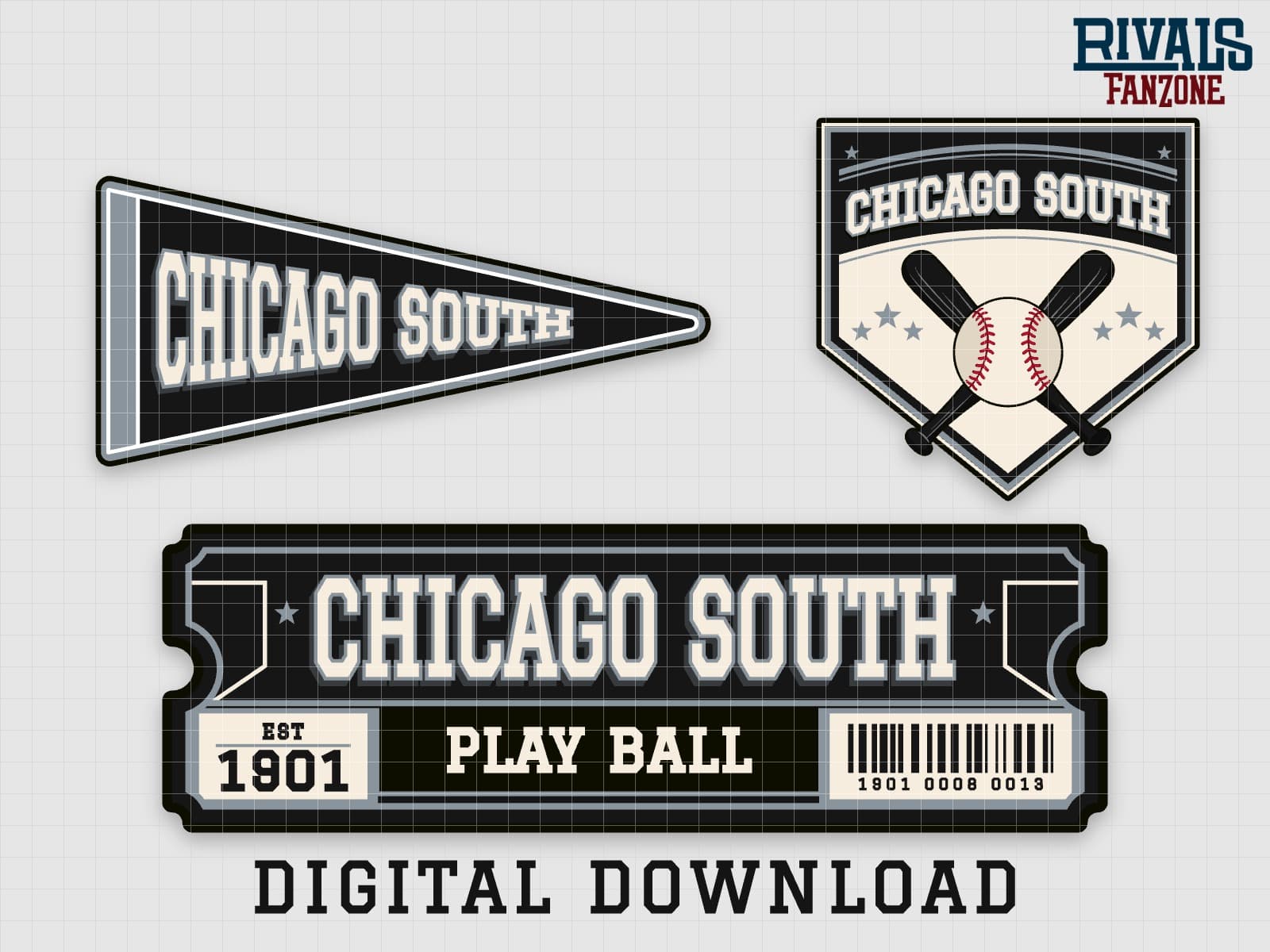 Chicago South Side Baseball Pennant, Ticket & Home Plate Sign SVG – Cricut Cut Files — preview 1