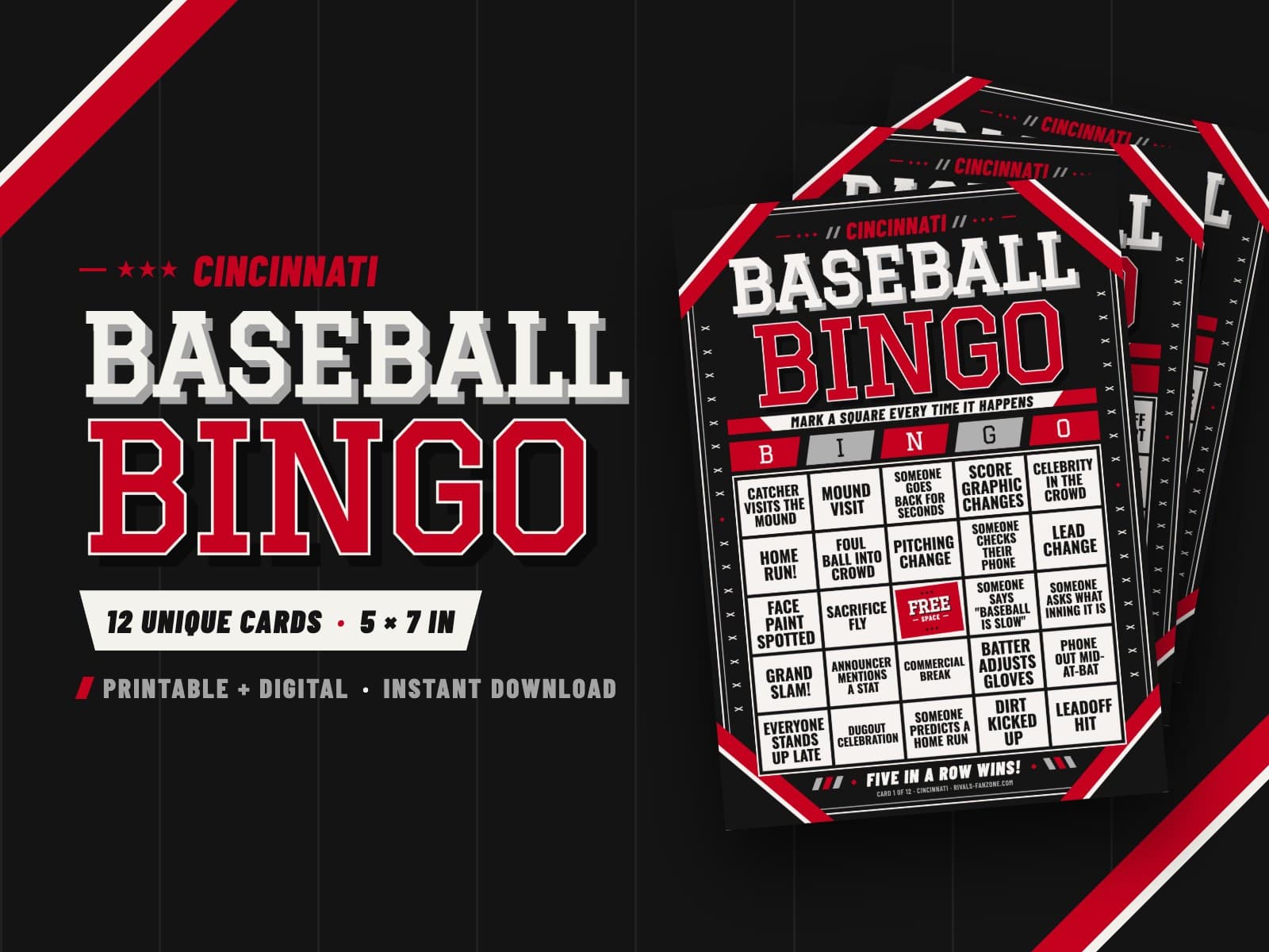Cincinnati Baseball Bingo – 12 Card Pack — preview 1