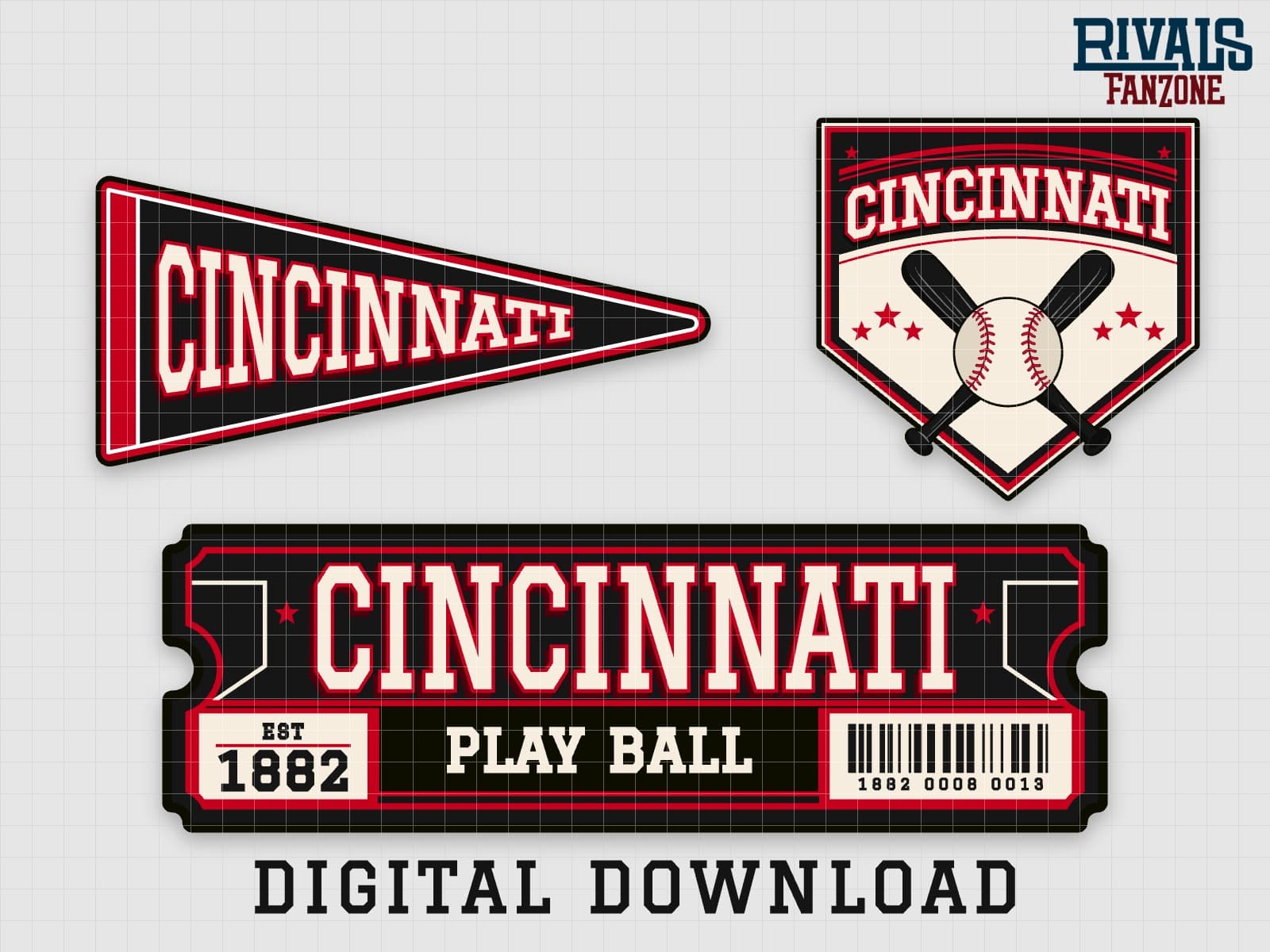 Cincinnati Baseball Pennant, Ticket & Home Plate Sign SVG – Cricut Cut Files — preview 1