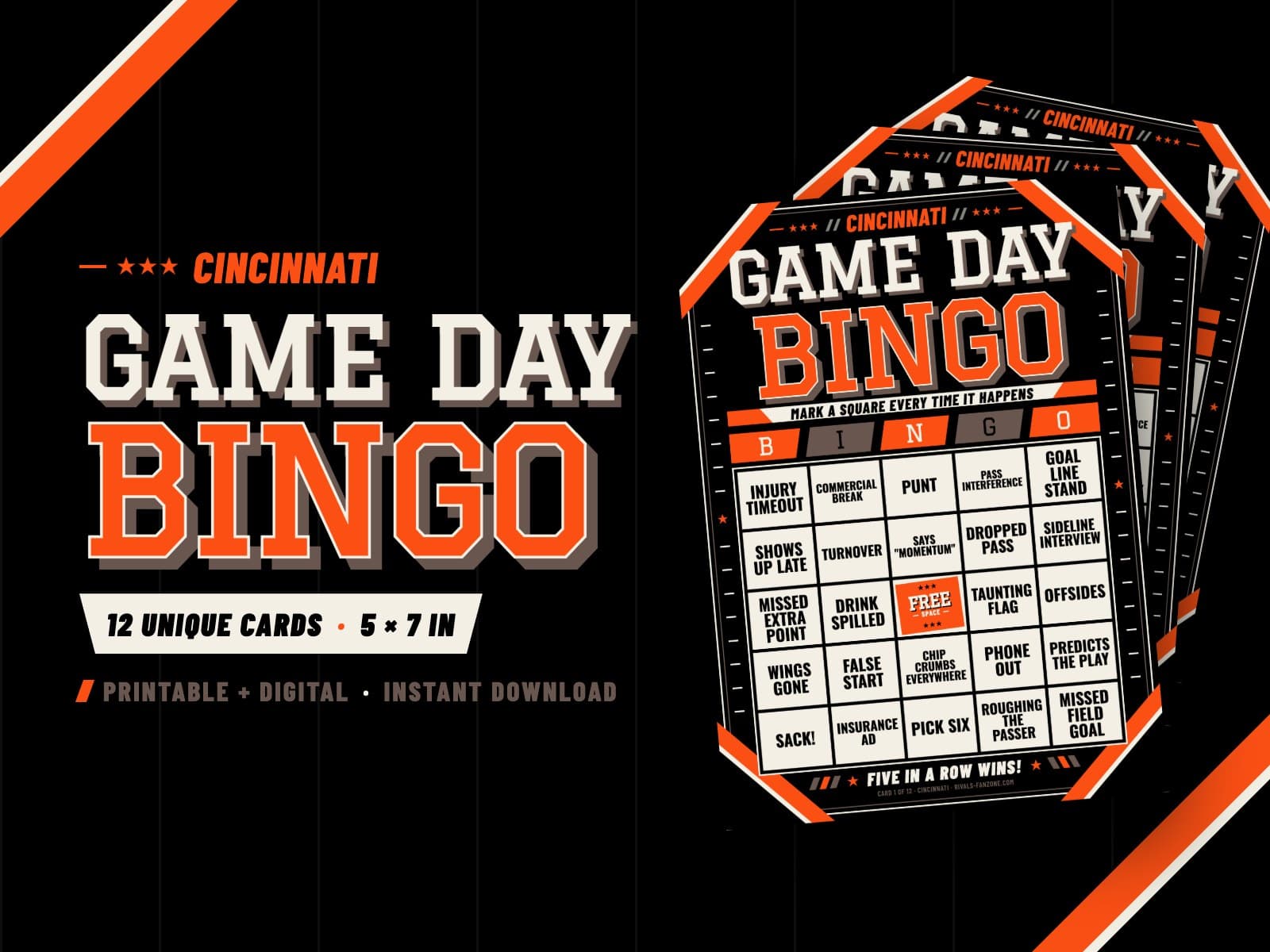 Cincinnati Football Bingo – 12 Card Pack — preview 1