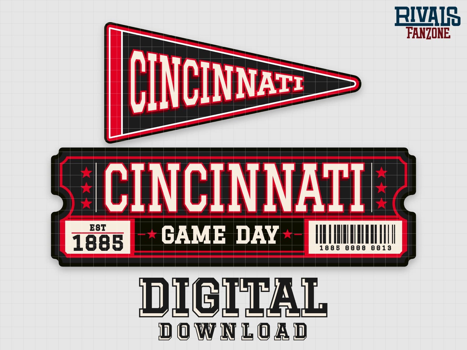 Cincinnati Pennant & Ticket SVG – Cricut Cut Files — preview 1