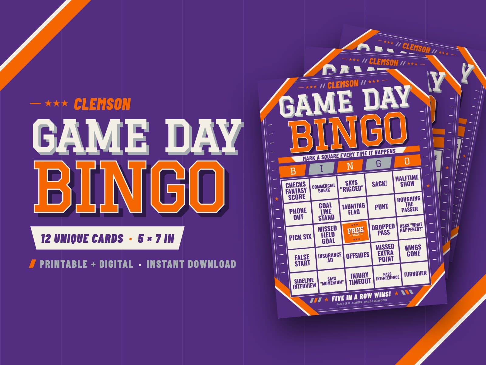 Clemson Game Day Bingo – 12 Card Pack — preview 1