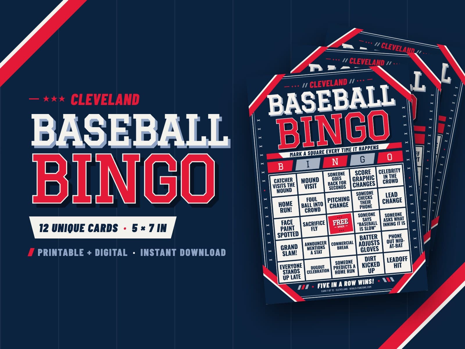 Cleveland Baseball Bingo – 12 Card Pack — preview 1