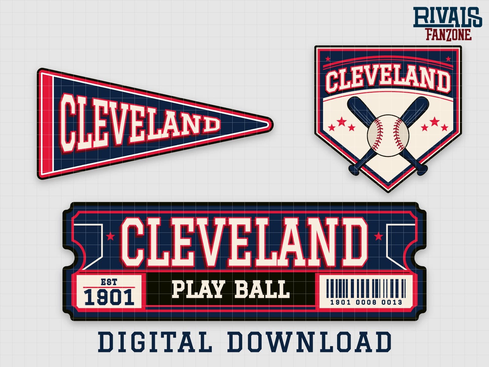 Cleveland Baseball Pennant, Ticket & Home Plate Sign SVG – Cricut Cut Files — preview 1
