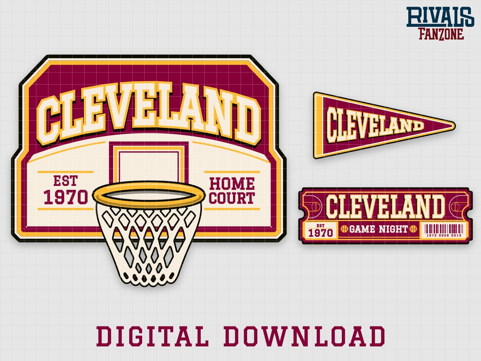 Cleveland Basketball Pennant, Ticket & Backboard Sign SVG – Cricut Cut Files — preview 1
