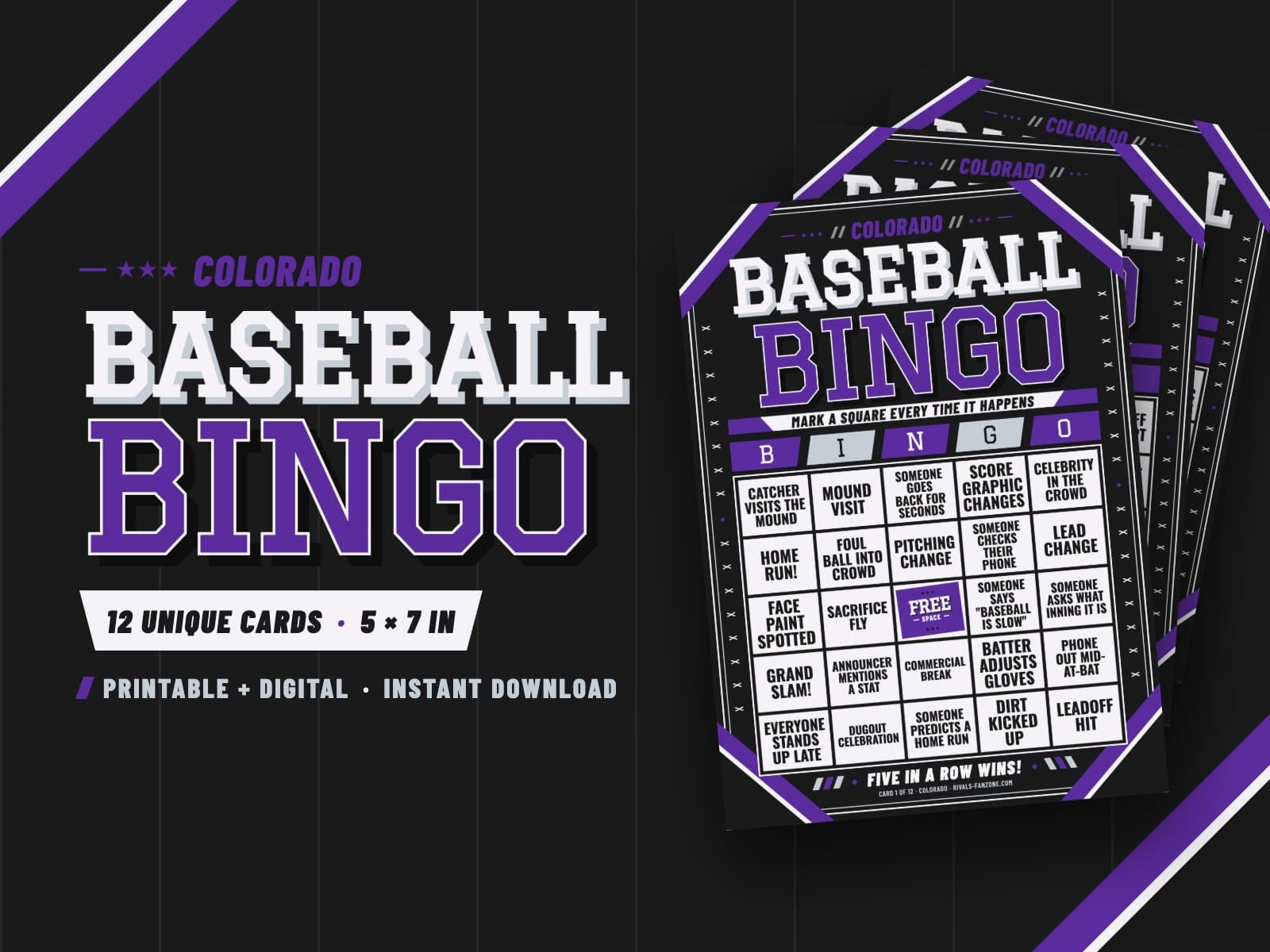 Colorado Baseball Bingo – 12 Card Pack — preview 1