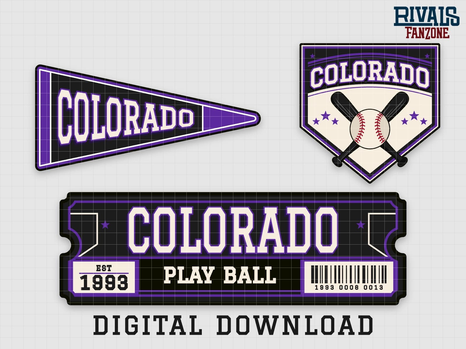 Colorado Baseball Pennant, Ticket & Home Plate Sign SVG – Cricut Cut Files — preview 1