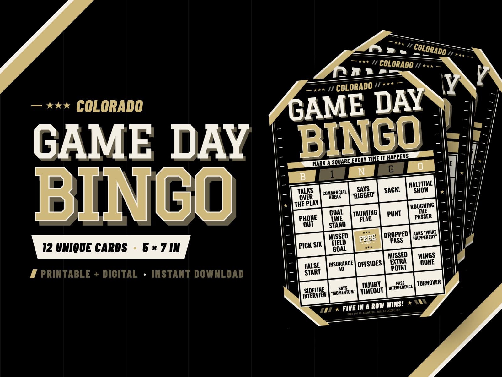 Colorado Football Bingo – 12 Card Pack — preview 1