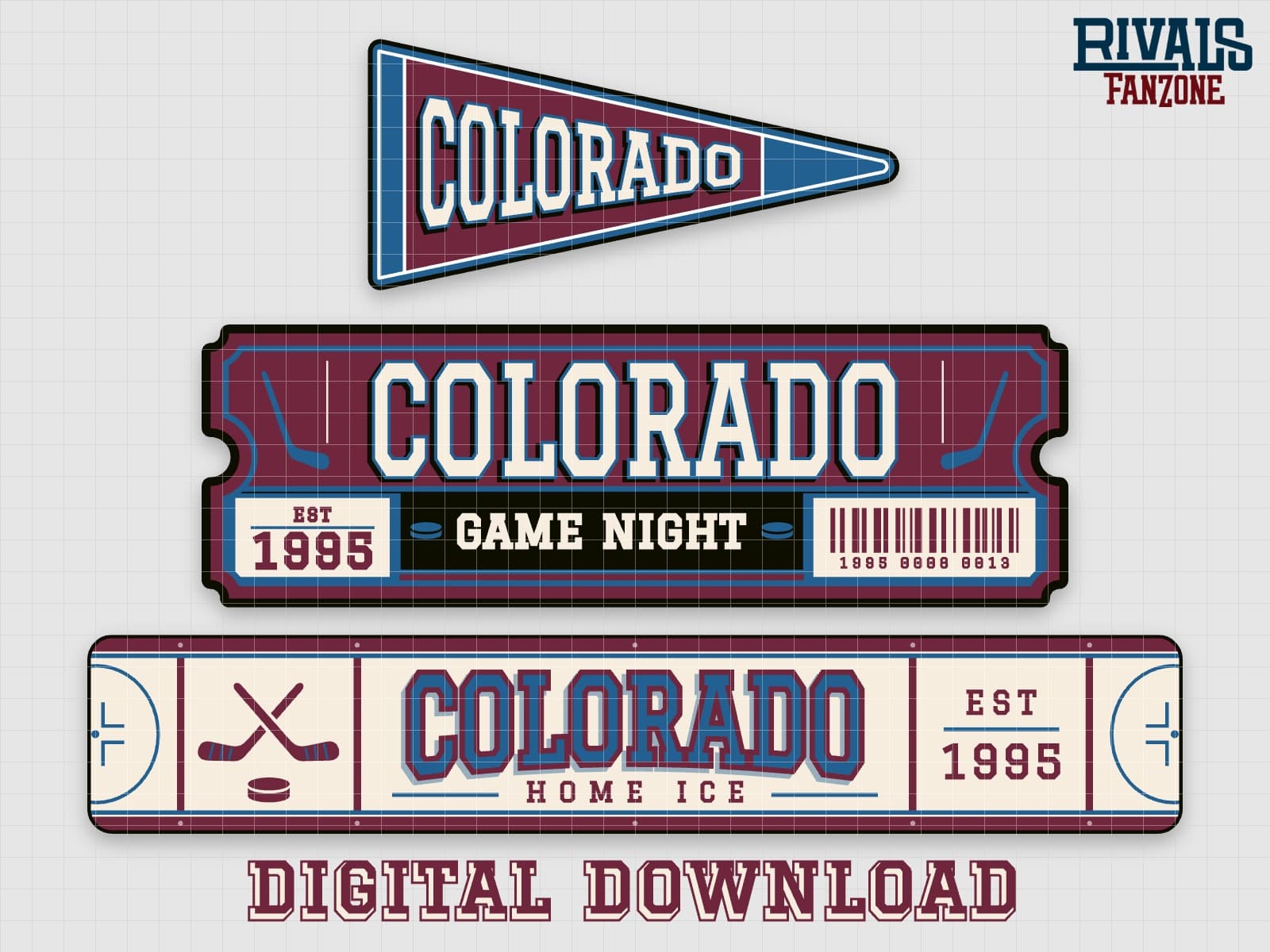 Colorado Hockey Pennant, Ticket & Rink Sign SVG – Cricut Cut Files — preview 1