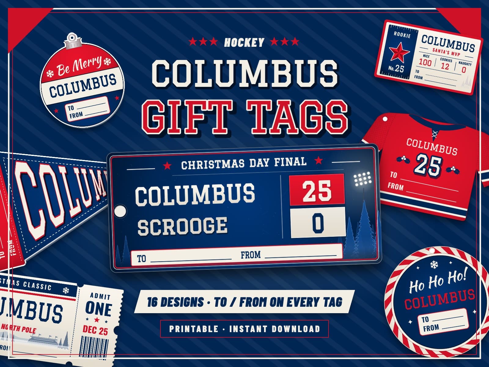 Columbus Hockey Game Day Gift Tags – 16 Printable Designs — preview 1