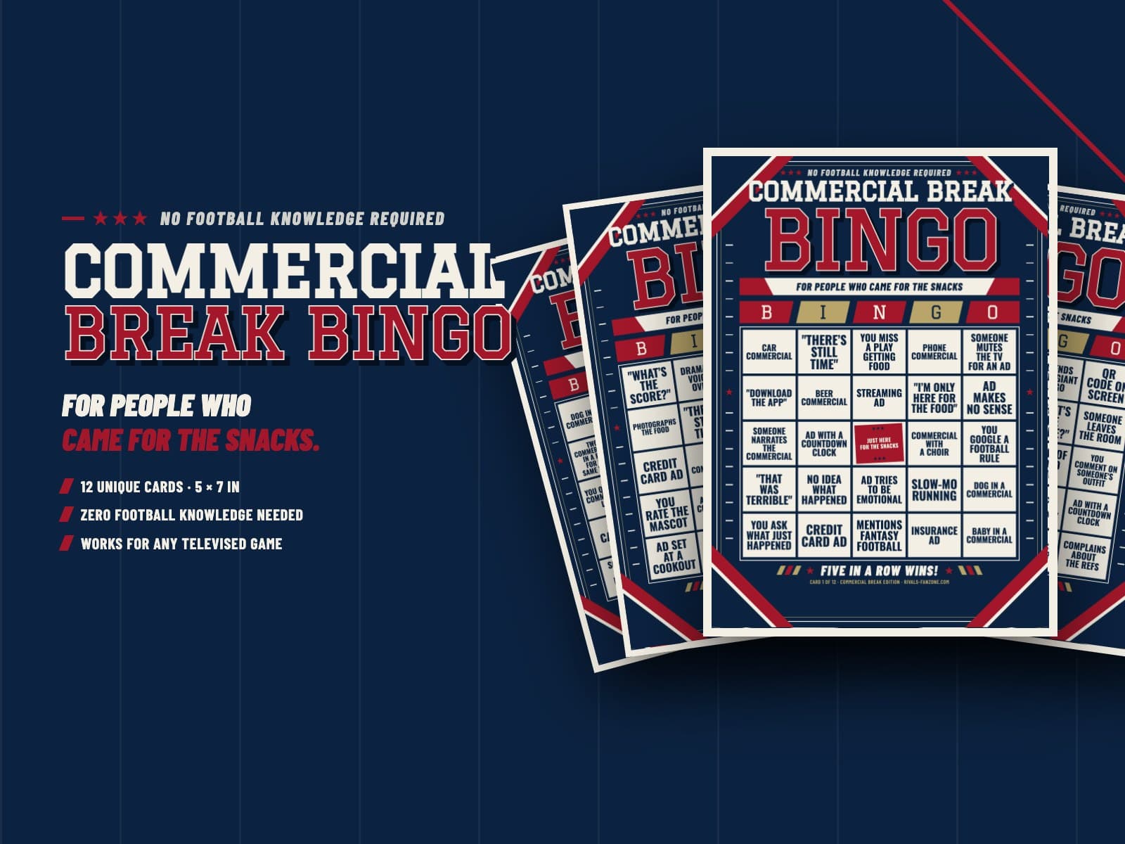 Commercial Break Bingo – 12 Card Pack for Non-Football Fans — preview 1